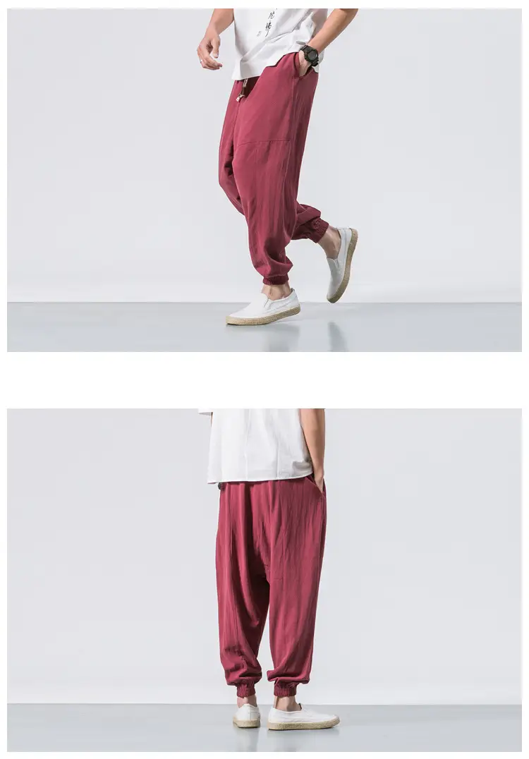Men Linen Pants Casual Loose Solid Color — feature 6