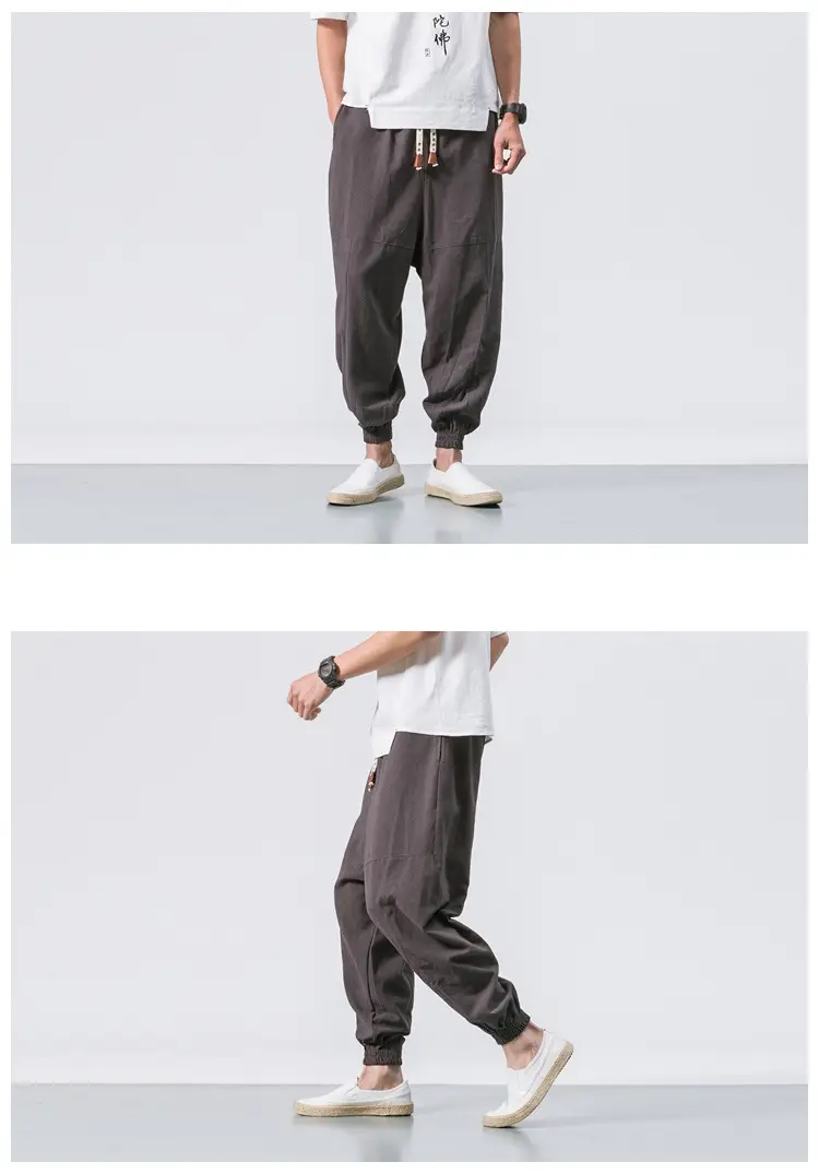 Men Linen Pants Casual Loose Solid Color — feature 7
