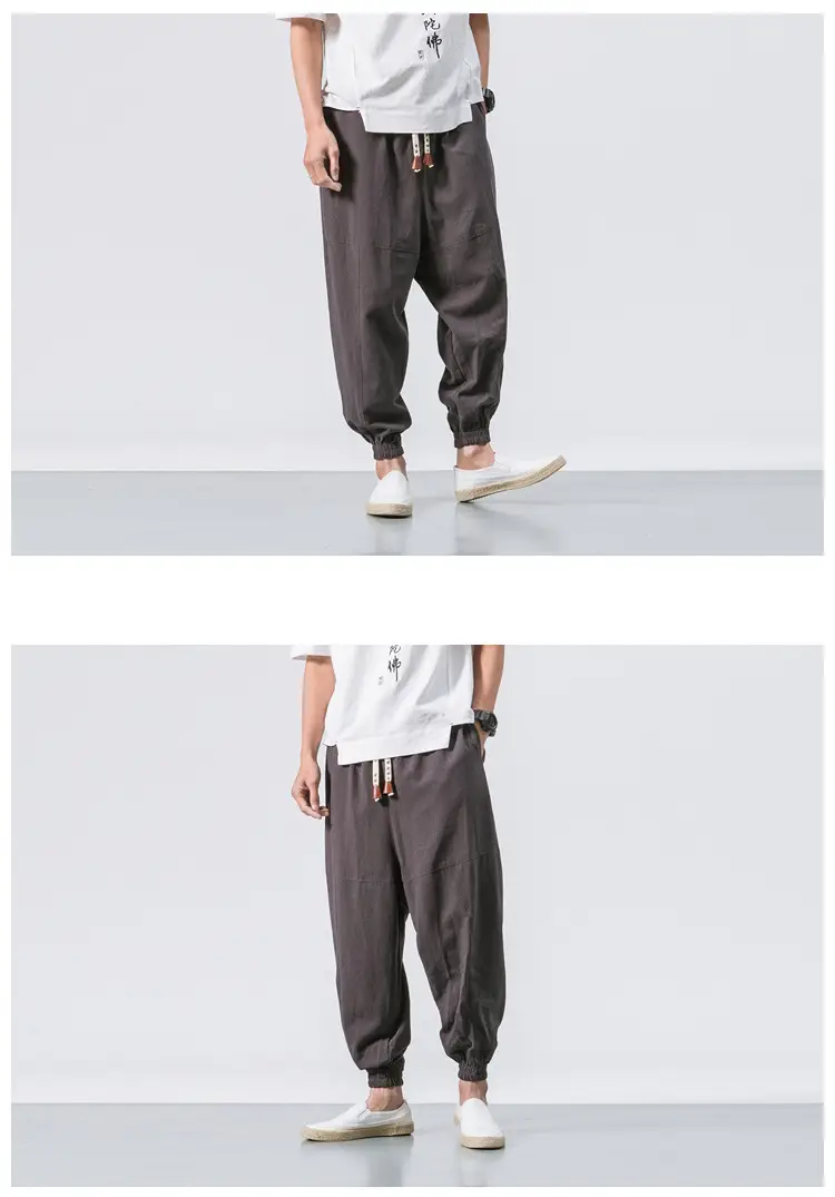 Men Linen Pants Casual Loose Solid Color — feature 8