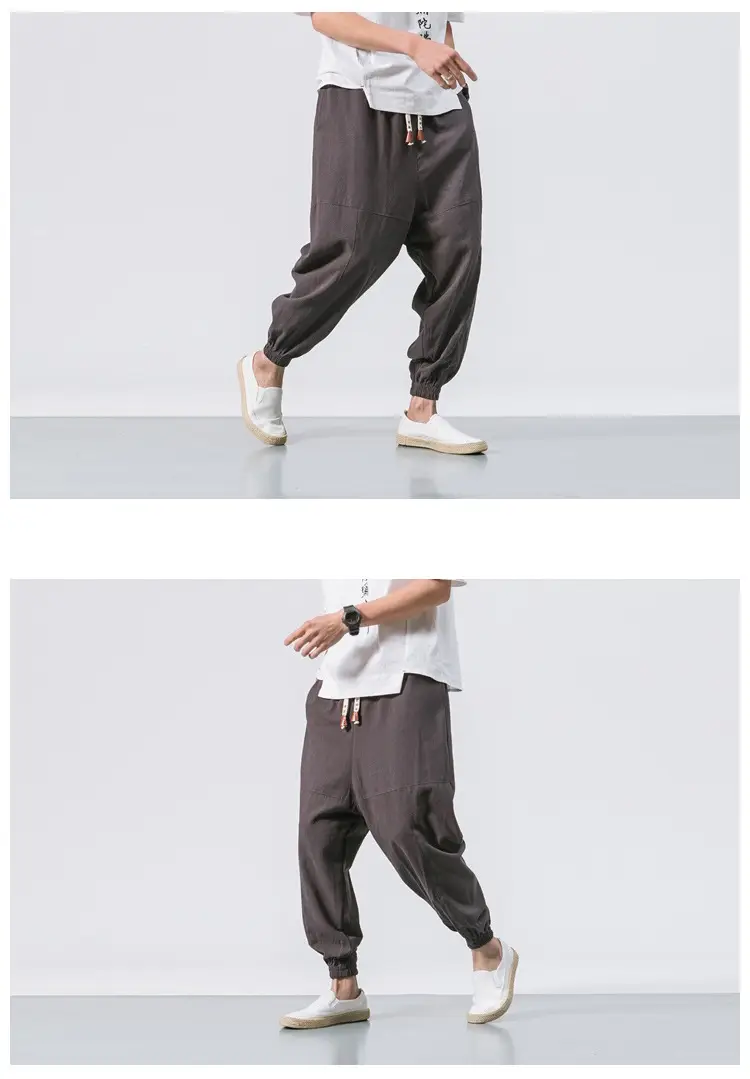 Men Linen Pants Casual Loose Solid Color — feature 9