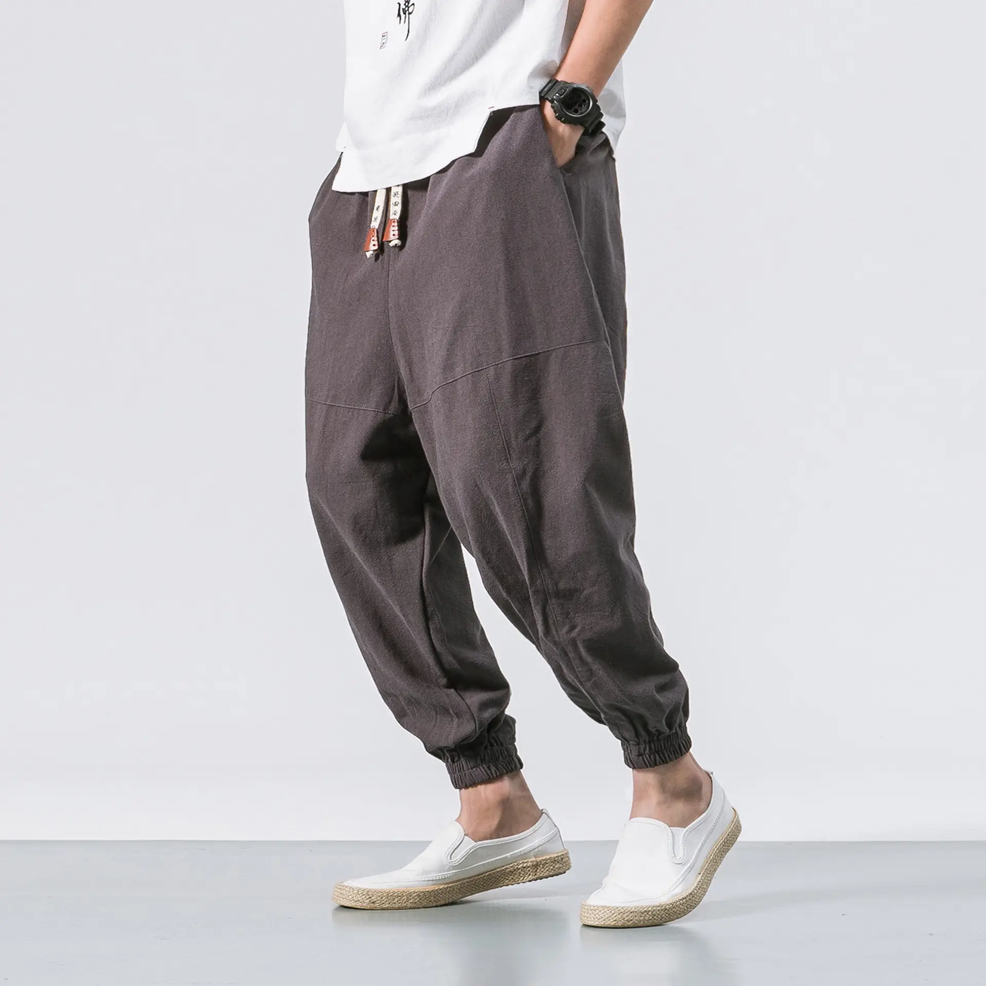 Men Linen Pants Casual Loose Solid Color - Image 2