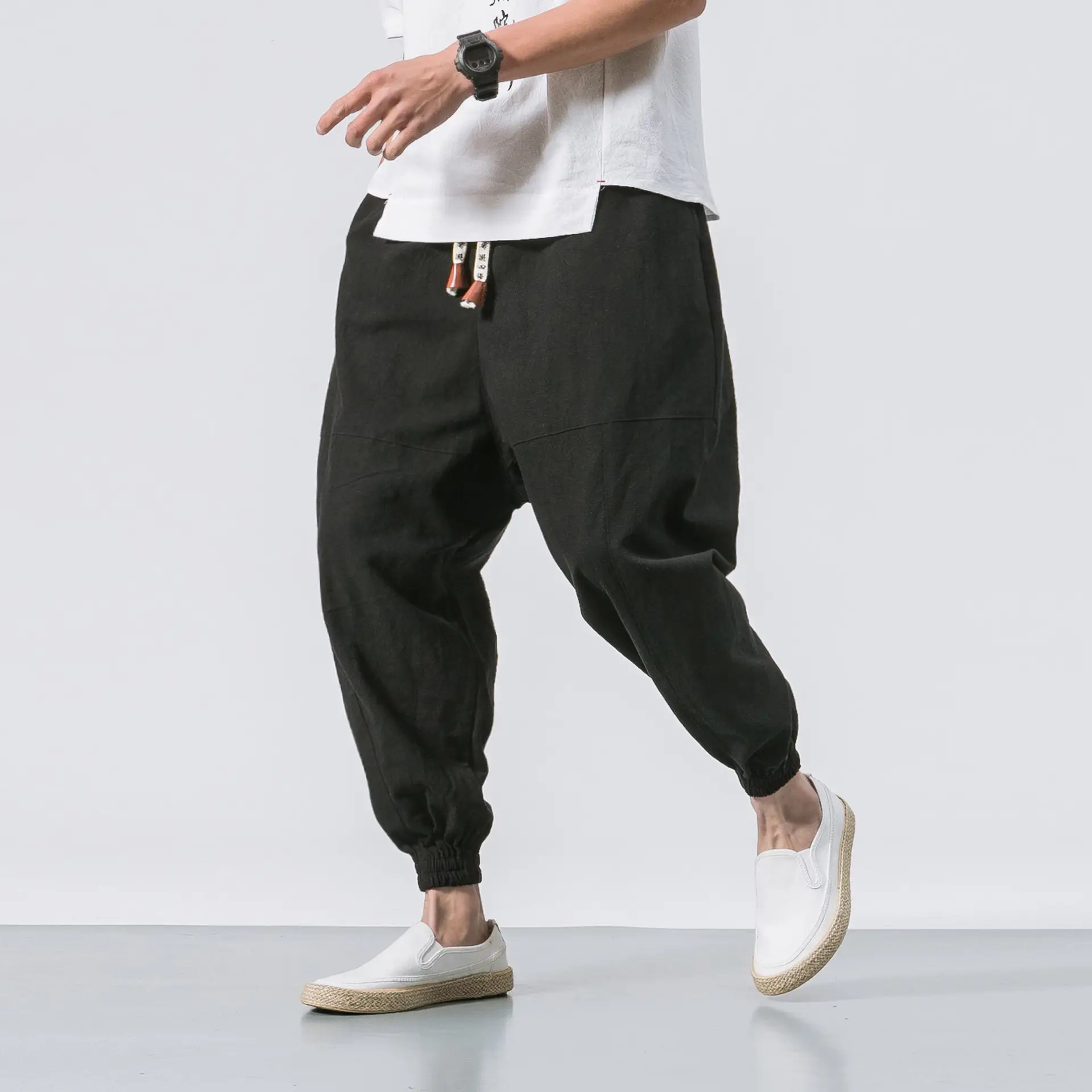 Men Linen Pants Casual Loose Solid Color - Image 3