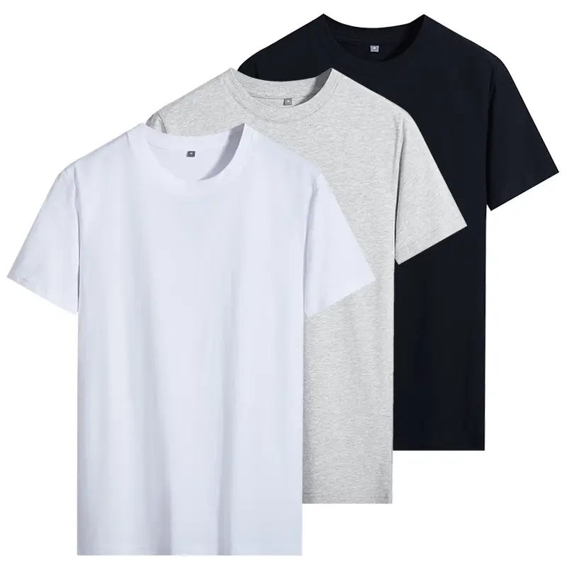 Men Cotton T-Shirt White Black Light Gray Thin Solid - Image 4