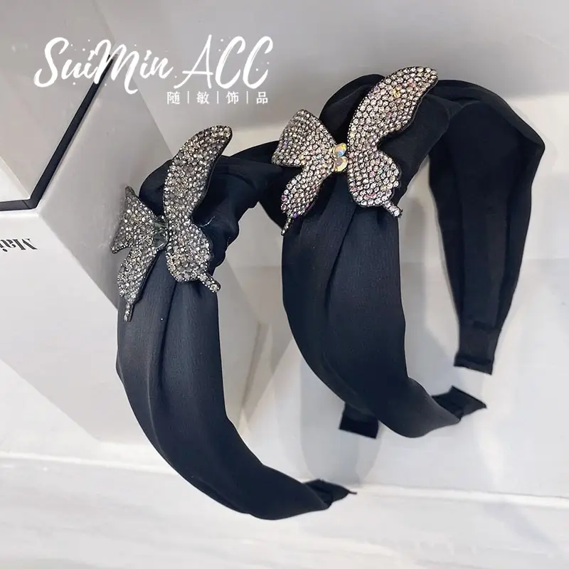 Black Rhinestone Butterfly Wide Bristled Headband for Women - Image 2