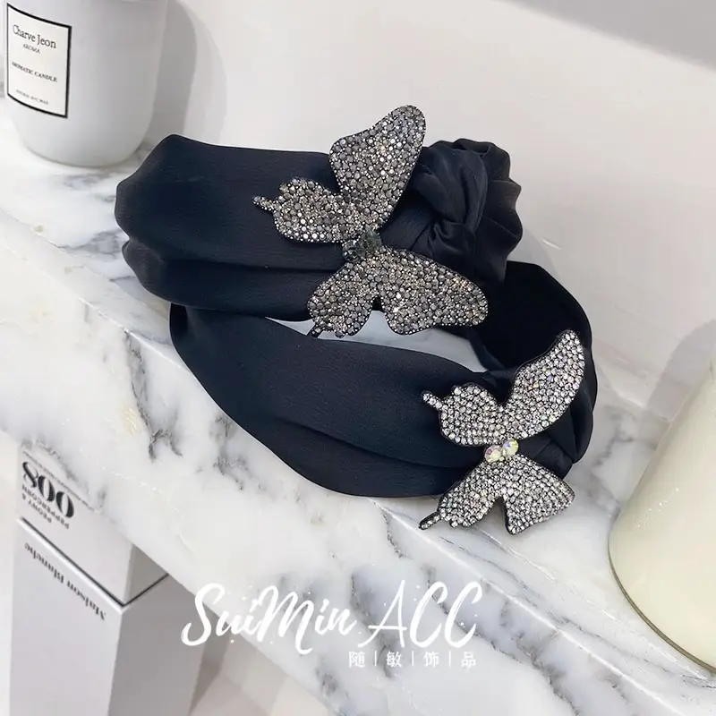 Black Rhinestone Butterfly Wide Bristled Headband for Women - Image 4
