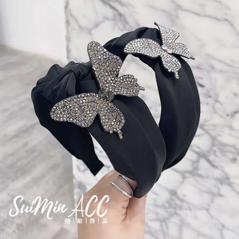 Black Rhinestone Butterfly Wide Bristled Headband for Women - Image 5