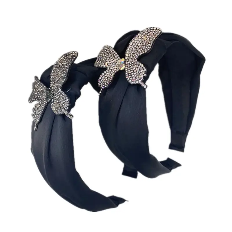 Black Rhinestone Butterfly Wide Bristled Headband for Women - Image 6