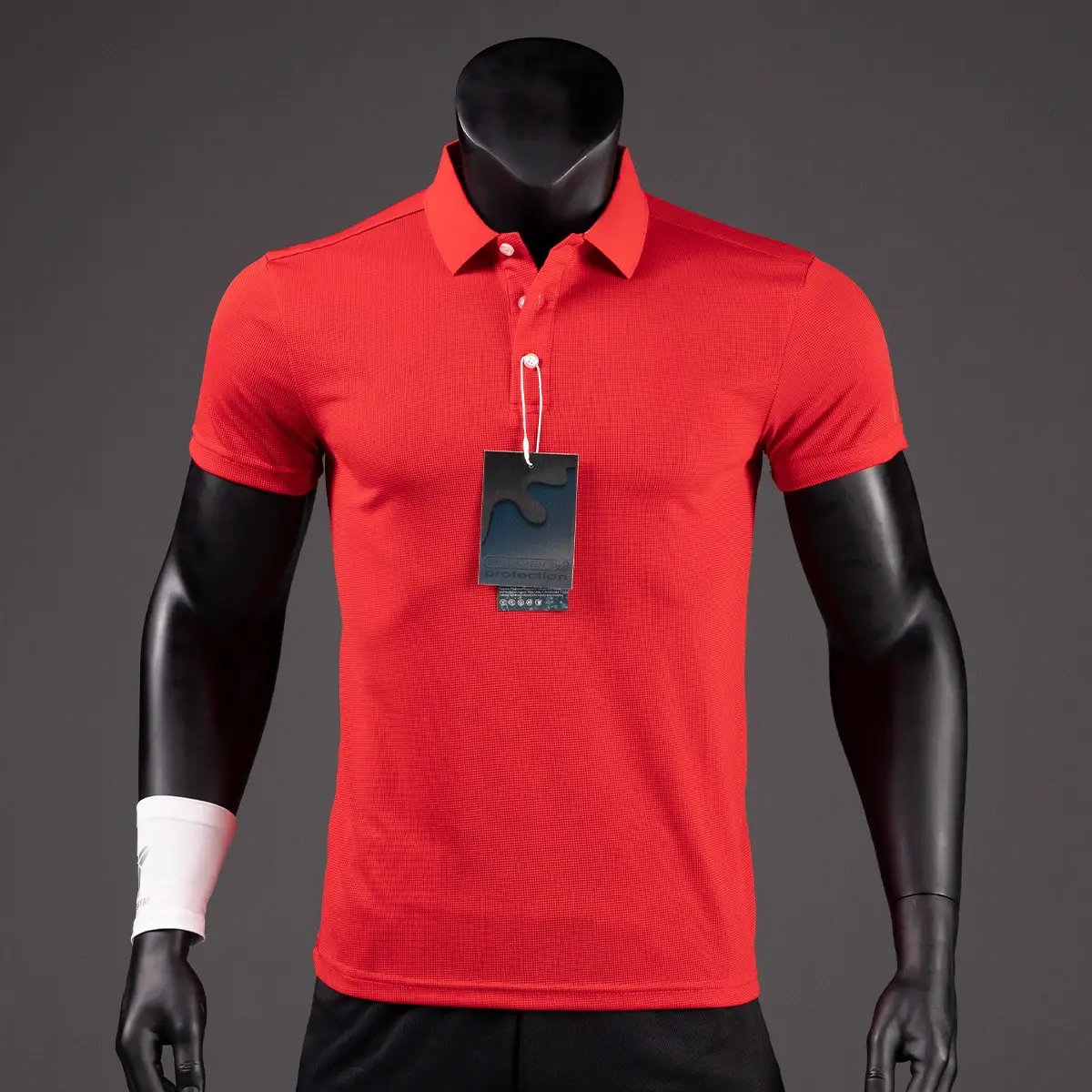 Gray Functional Sports Polo Shirt with Deodorant Tag