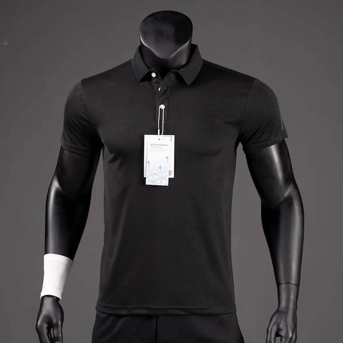 Gray Functional Sports Polo Shirt with Deodorant Tag