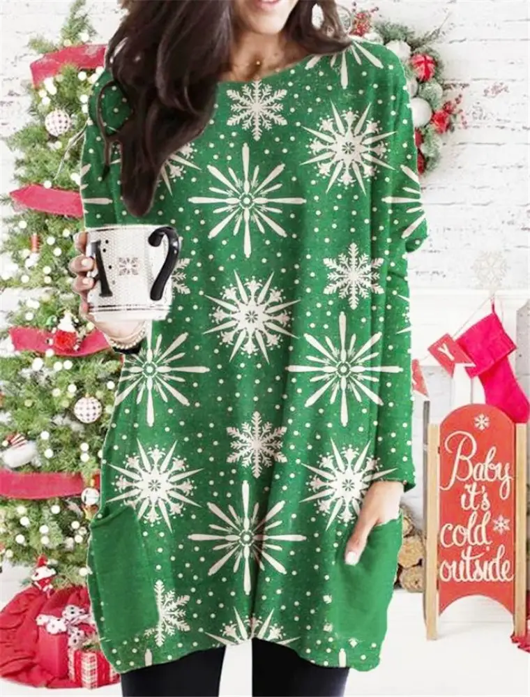 2023 Red Santa Print Long Sleeve T-Shirt Women - Image 2