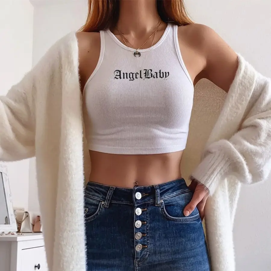 Angel Baby Printed White Crop Top with Fleece Cardigan - Image 4