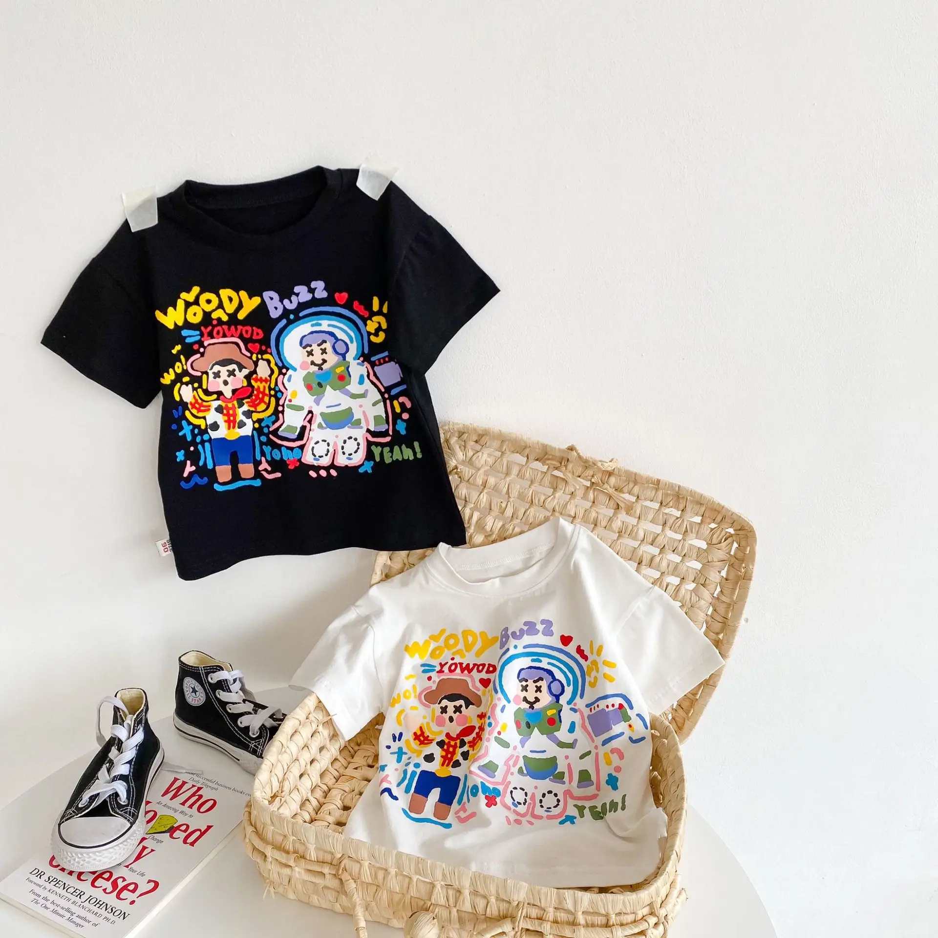 Zhili Kids Cartoon Cotton Shorts Set Black White - Image 5
