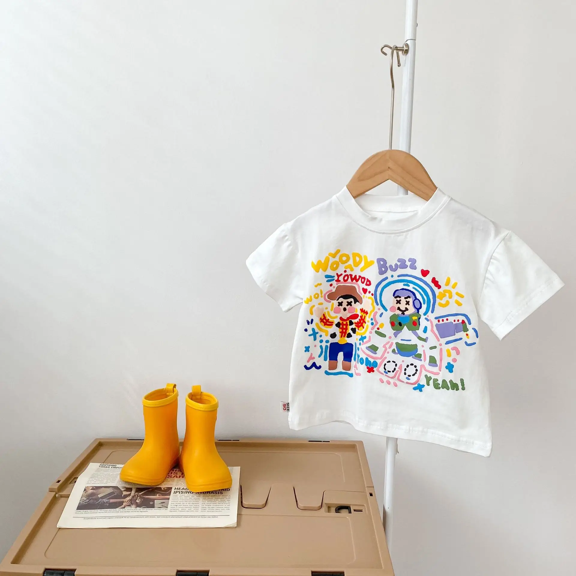 Zhili Kids Cartoon Cotton Shorts Set Black White - Image 2