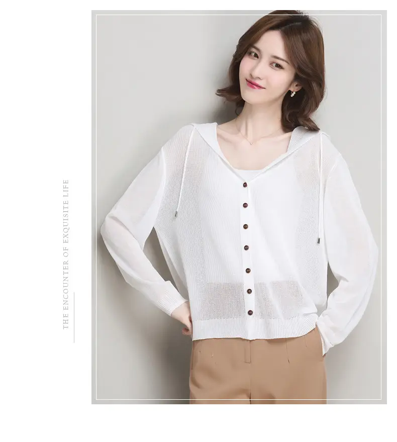 Women Ice Silk Knit Hooded Cardigan Light Blue 2025 — feature 10