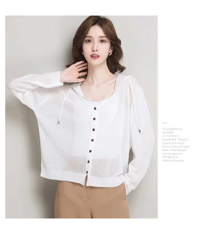 Women Ice Silk Knit Hooded Cardigan Light Blue 2025 — feature 11
