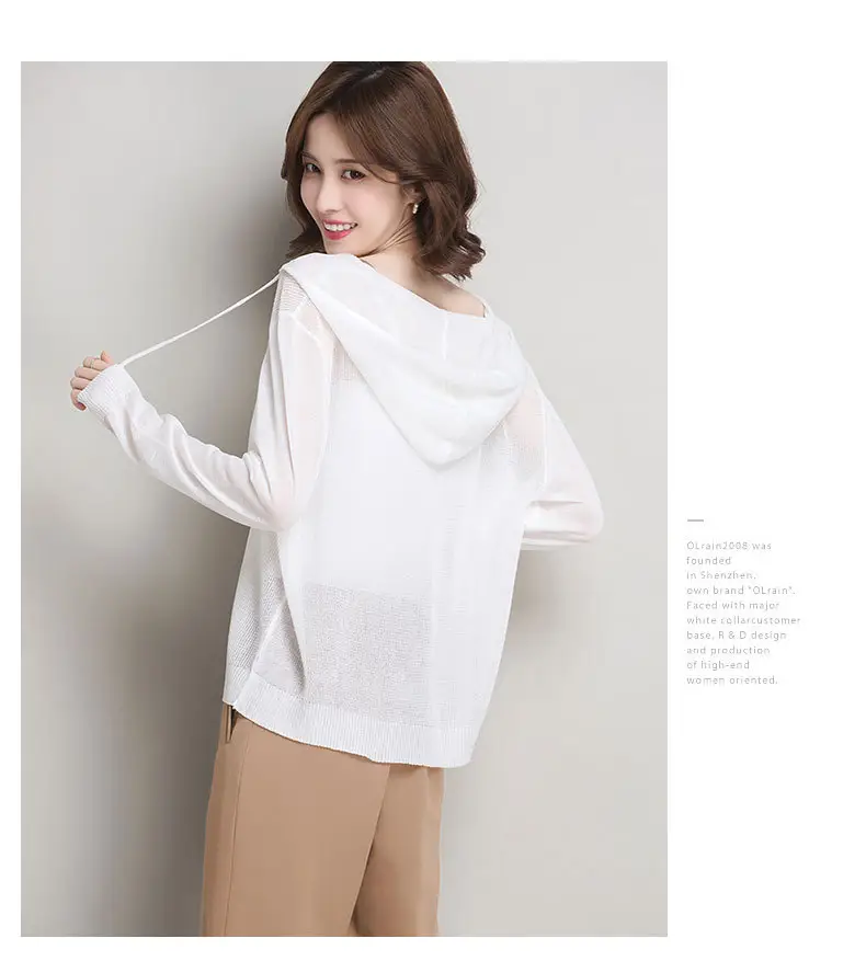 Women Ice Silk Knit Hooded Cardigan Light Blue 2025 — feature 13