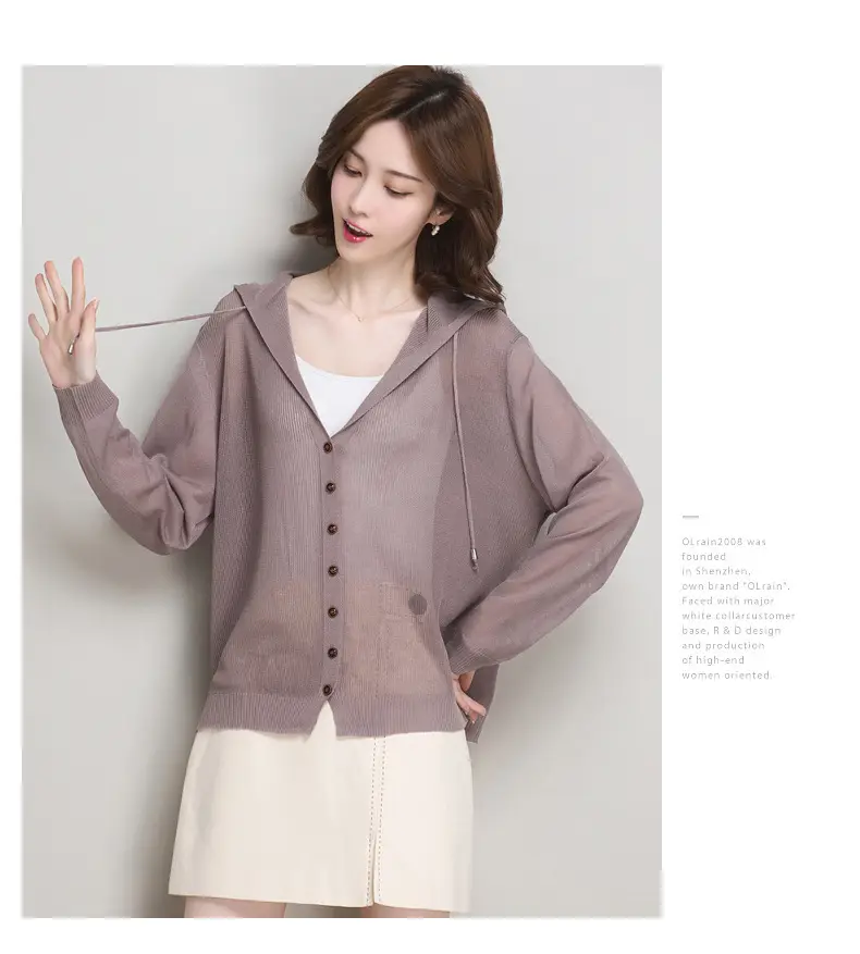 Women Ice Silk Knit Hooded Cardigan Light Blue 2025 — feature 16