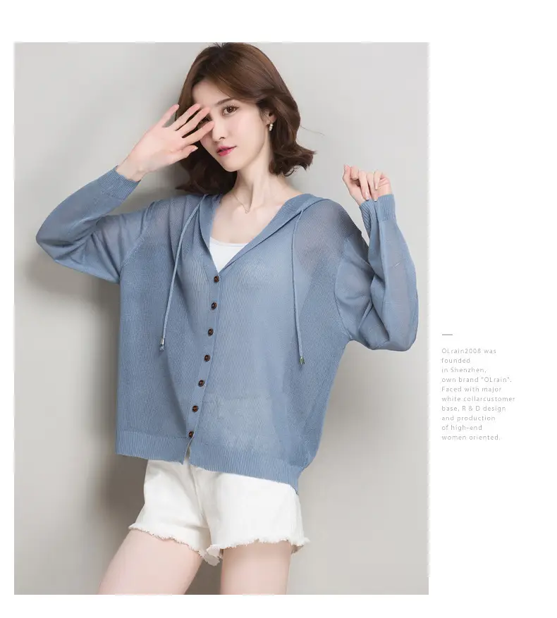 Women Ice Silk Knit Hooded Cardigan Light Blue 2025 — feature 20