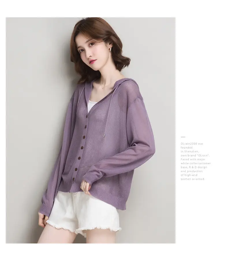 Women Ice Silk Knit Hooded Cardigan Light Blue 2025 — feature 24