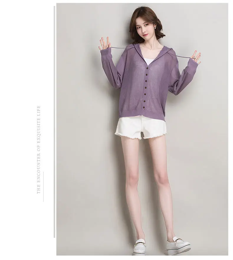 Women Ice Silk Knit Hooded Cardigan Light Blue 2025 — feature 26