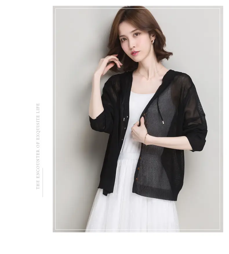 Women Ice Silk Knit Hooded Cardigan Light Blue 2025 — feature 28