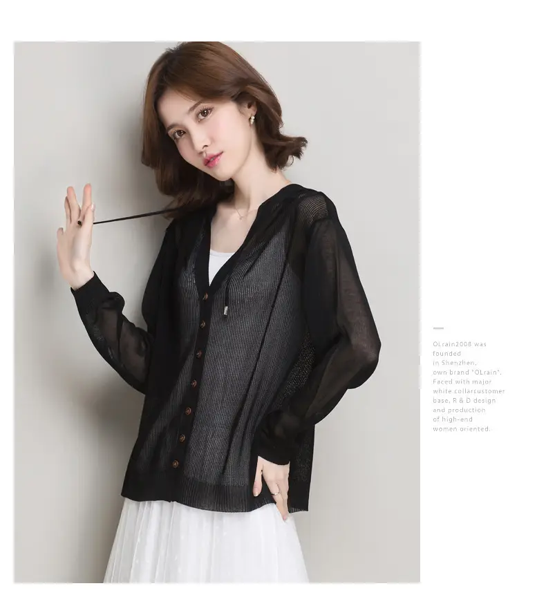 Women Ice Silk Knit Hooded Cardigan Light Blue 2025 — feature 29