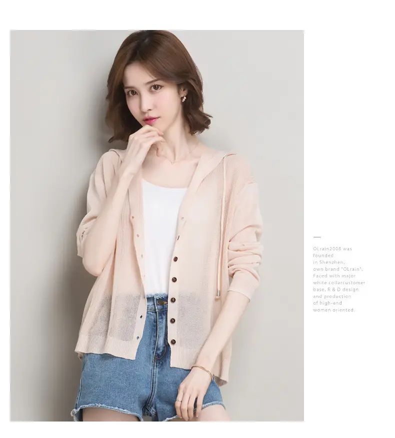 Women Ice Silk Knit Hooded Cardigan Light Blue 2025 — feature 33