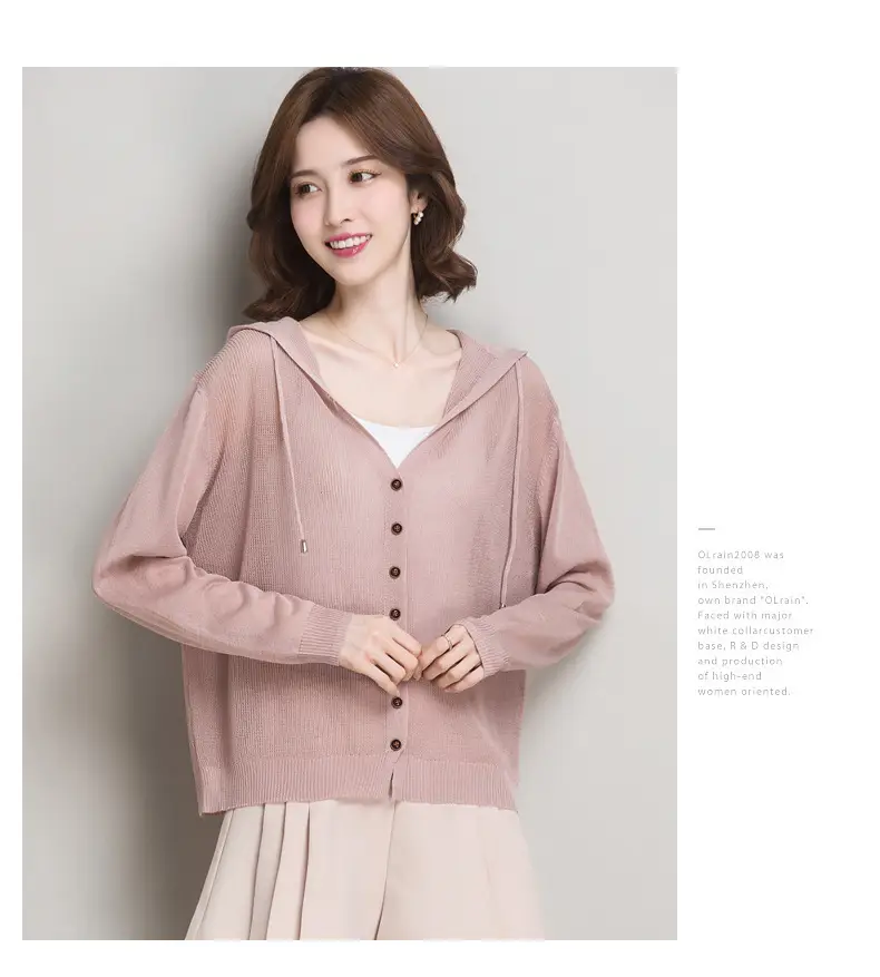Women Ice Silk Knit Hooded Cardigan Light Blue 2025 — feature 7