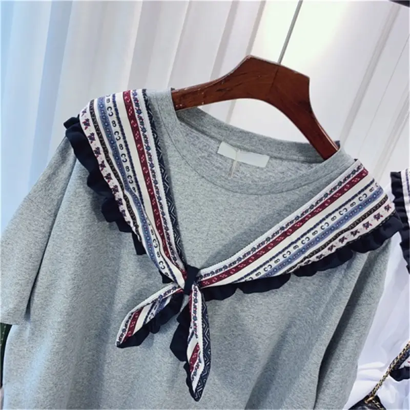 Women Grey T-shirt with Striped Shawl Set
