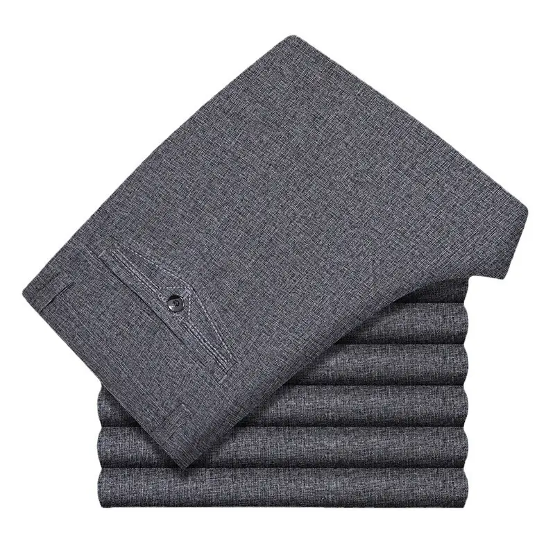 Men Ice Silk Linen Grey High Waist Pants