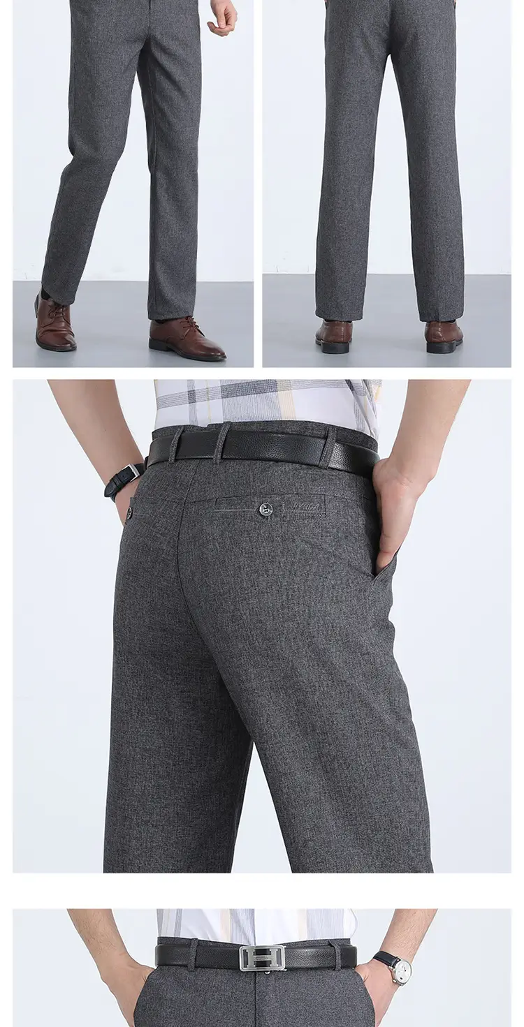 Men Ice Silk Linen Grey High Waist Pants — feature 10