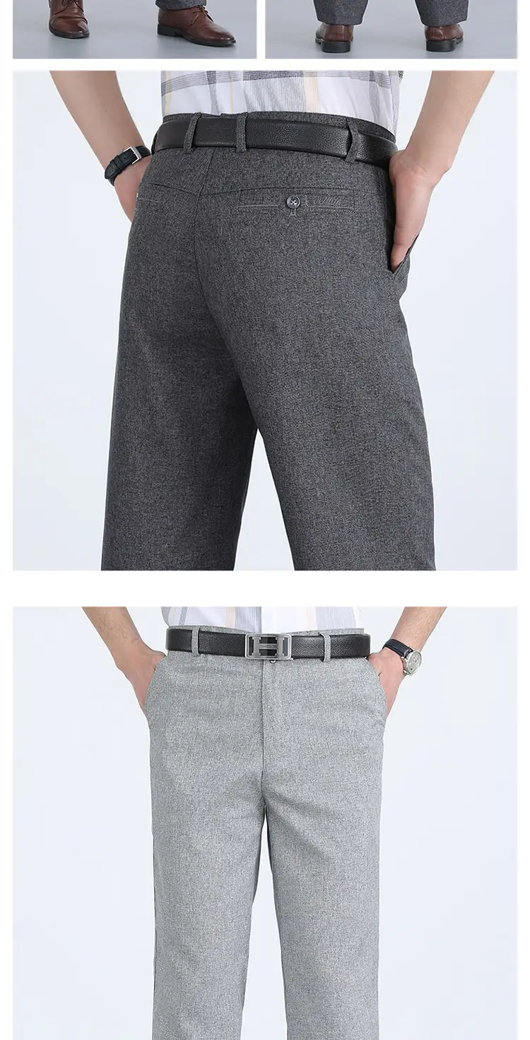 Men Ice Silk Linen Grey High Waist Pants — feature 12