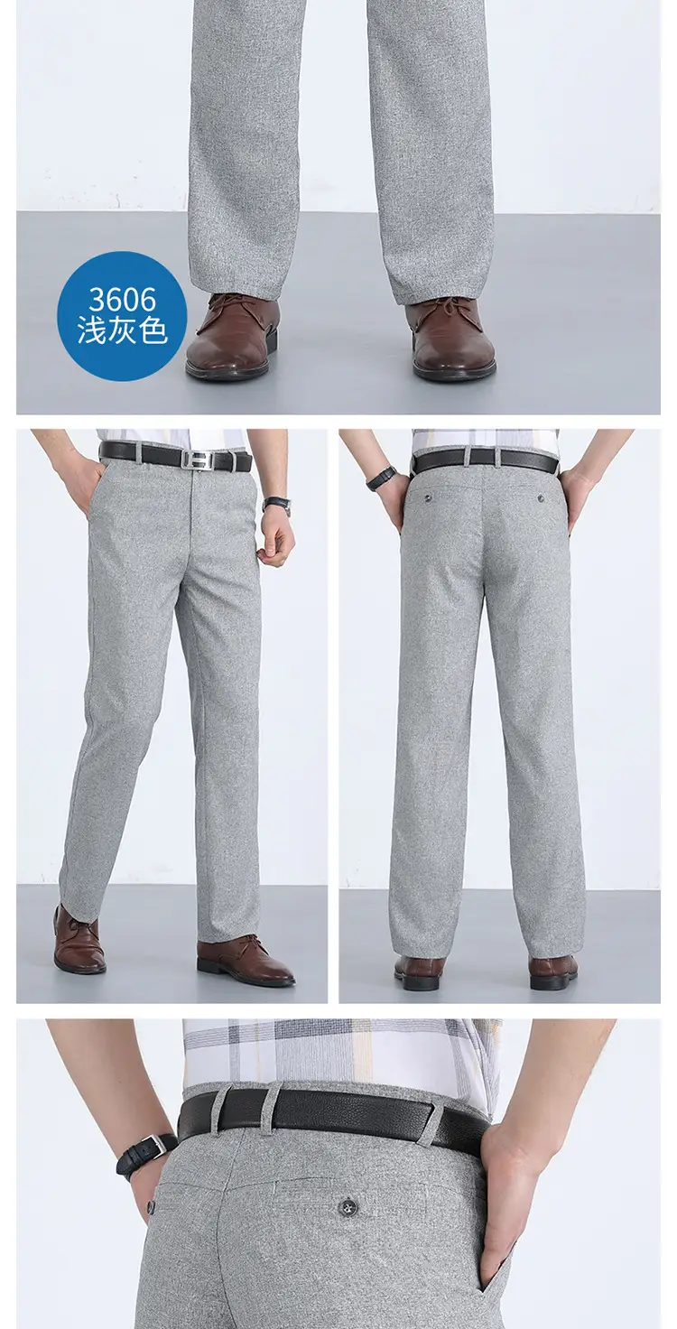 Men Ice Silk Linen Grey High Waist Pants — feature 13