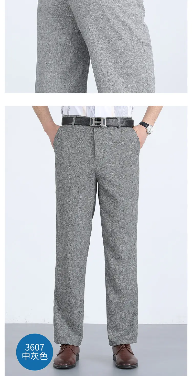Men Ice Silk Linen Grey High Waist Pants — feature 14