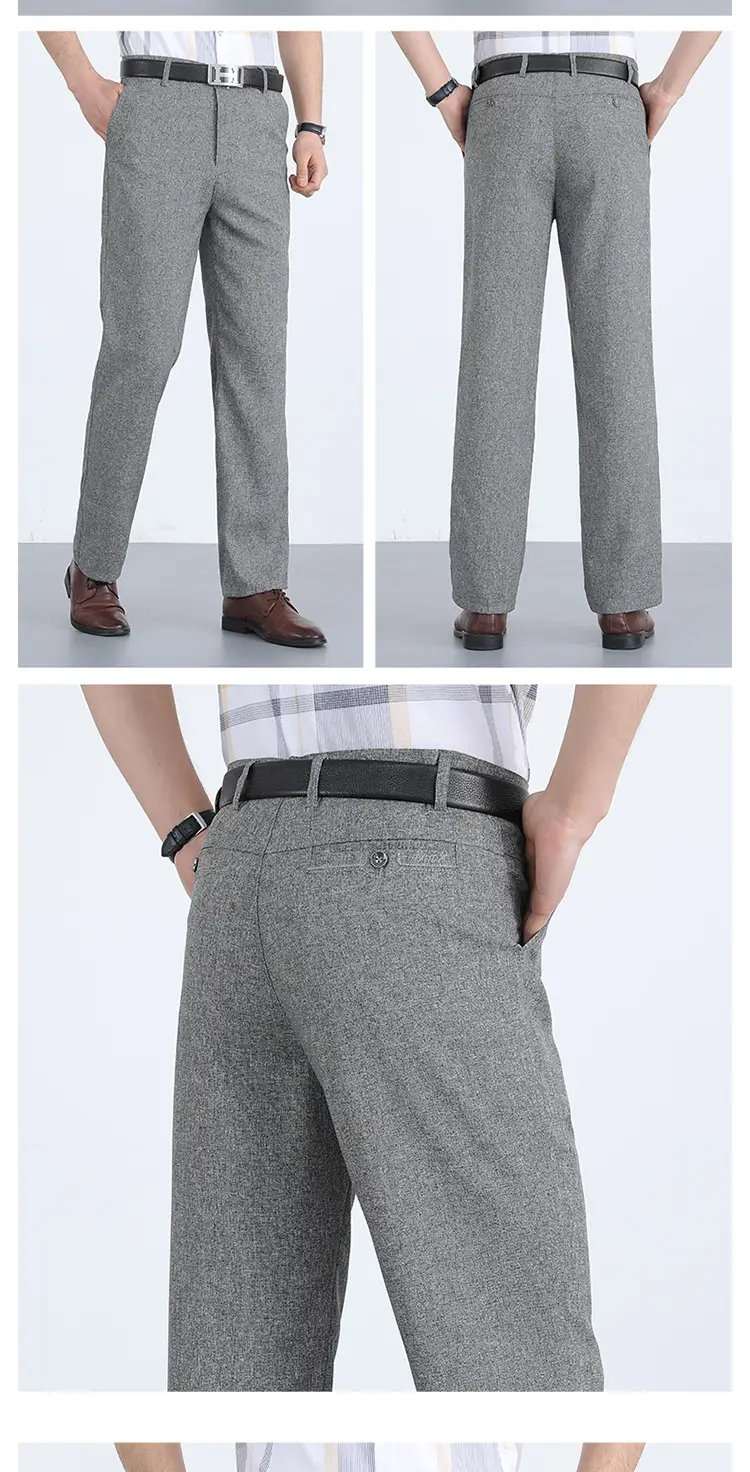 Men Ice Silk Linen Grey High Waist Pants — feature 15