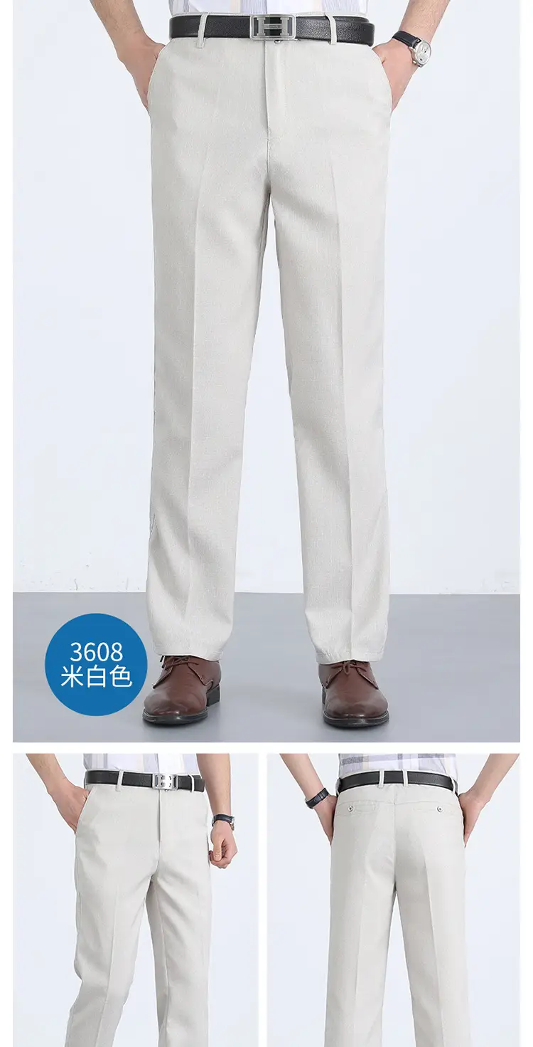 Men Ice Silk Linen Grey High Waist Pants — feature 16