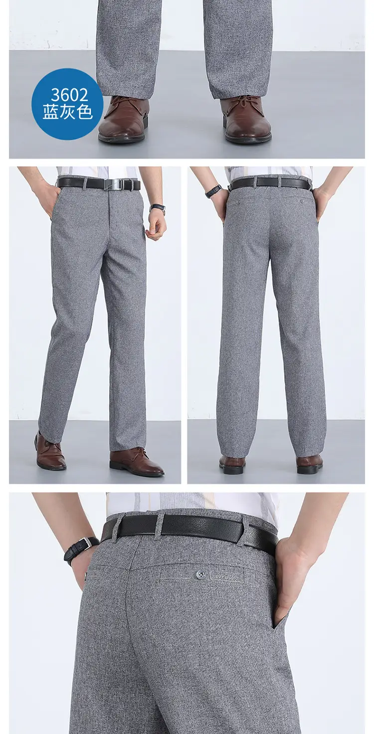 Men Ice Silk Linen Grey High Waist Pants — feature 8