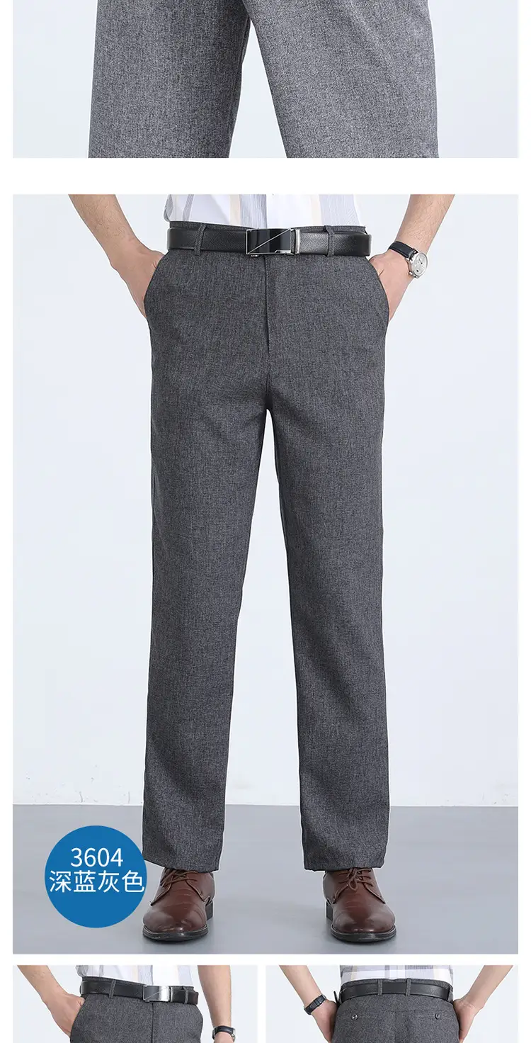 Men Ice Silk Linen Grey High Waist Pants — feature 9