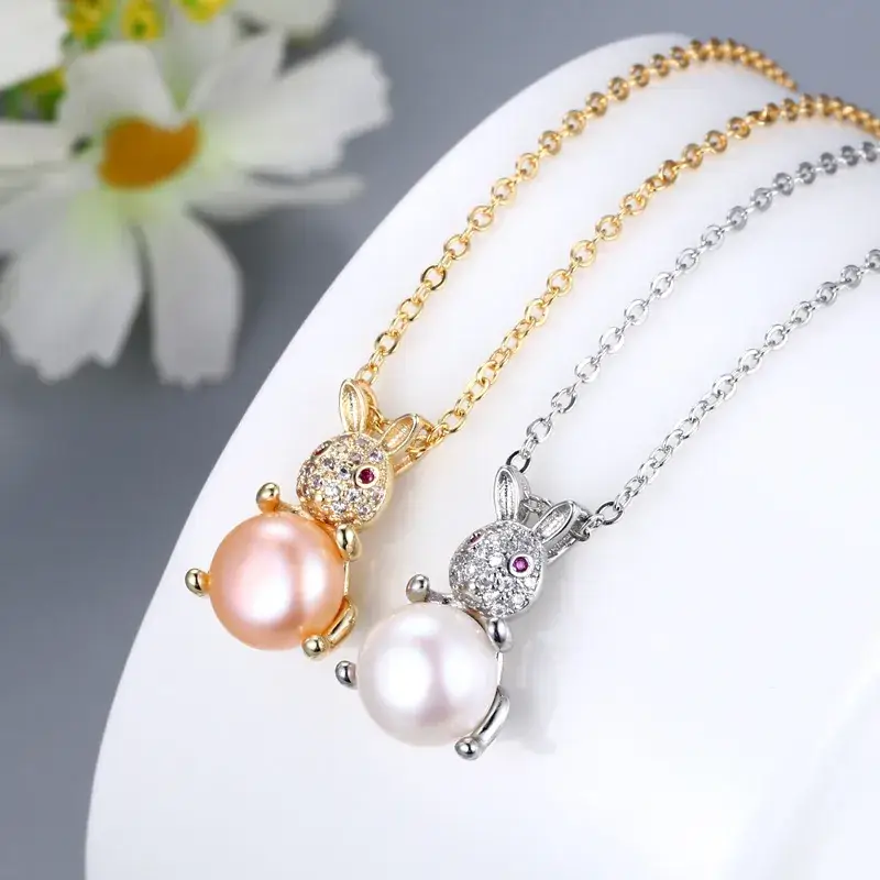 Korean Rabbit Pendant Set for Women Pearl & Crystal - Image 6