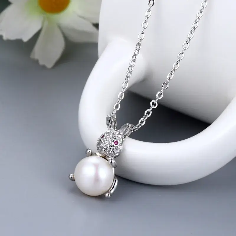 Korean Rabbit Pendant Set for Women Pearl & Crystal - Image 8