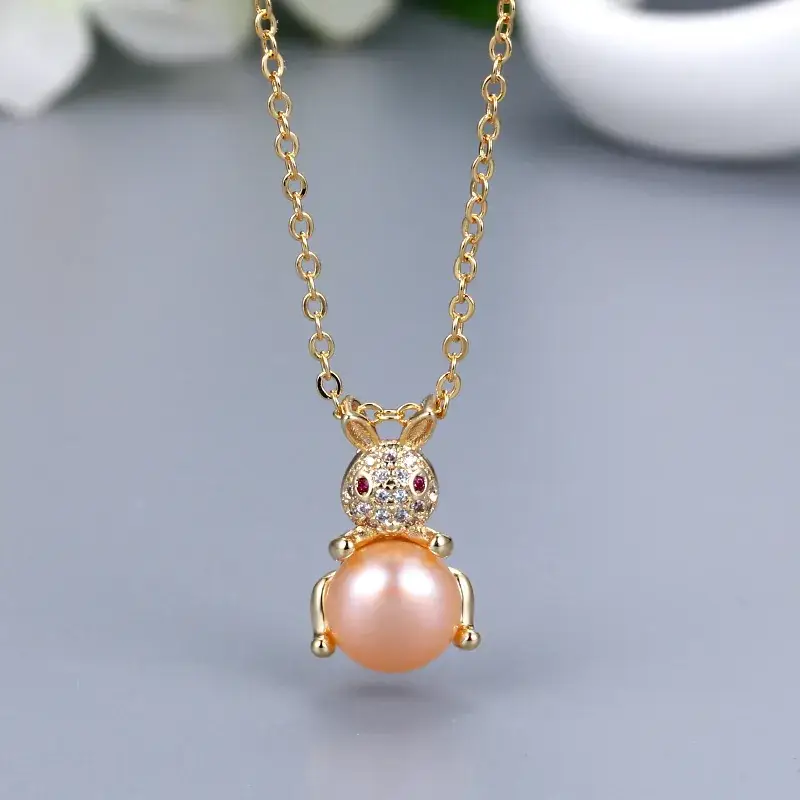 Korean Rabbit Pendant Set for Women Pearl & Crystal - Image 2