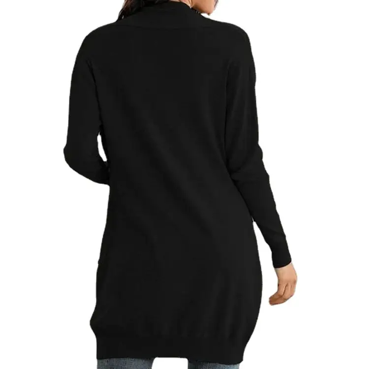 Women's Black Long Sleeve Knitted Cardigan Sweater - Image 8