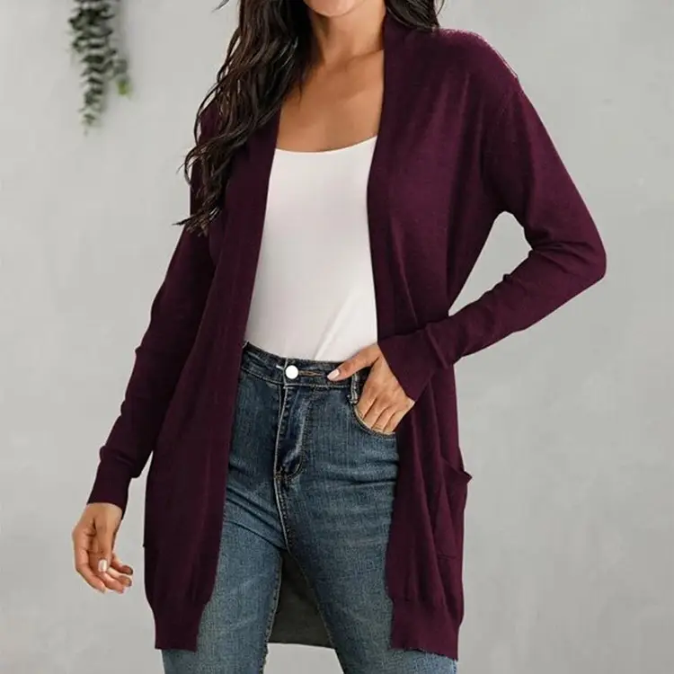 Women's Black Long Sleeve Knitted Cardigan Sweater - Image 4