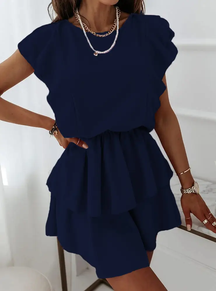 2023 Summer Beige Ruffled Shorts Top Set - Image 3