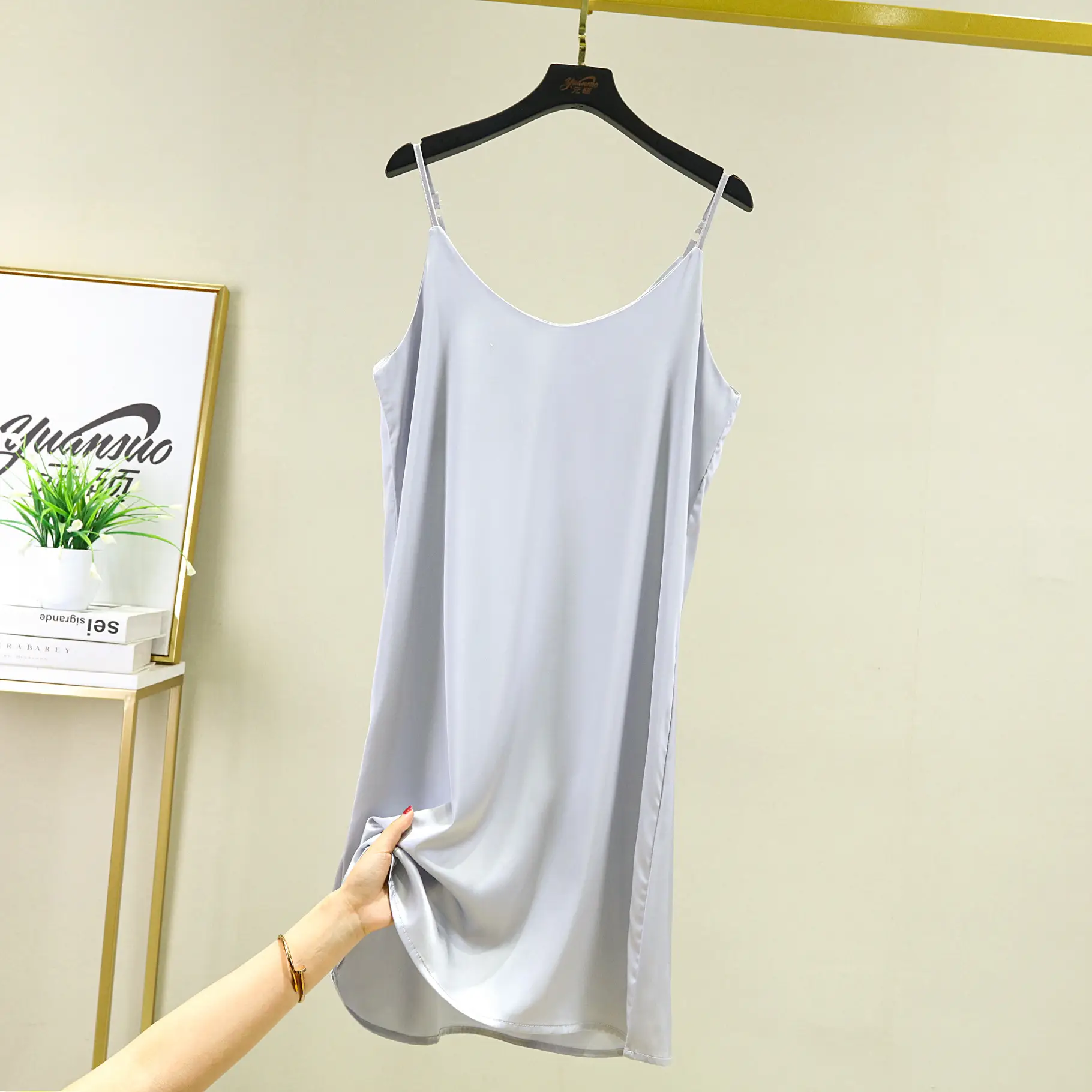 Black Satin Long Dress Korean Style Off-Shoulder Sexy Base Skirt - Image 6