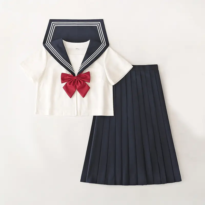 White Sailor Suit School Uniform Skirt with Red Bow