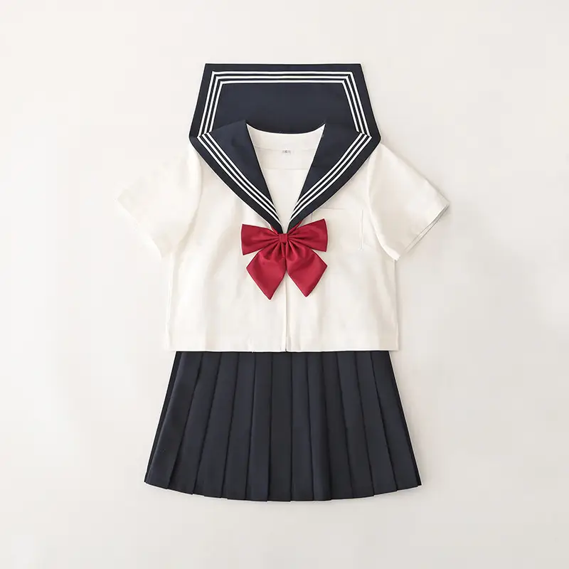White Sailor Suit School Uniform Skirt with Red Bow