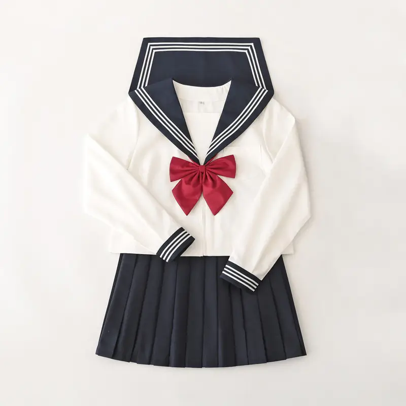White Sailor Suit School Uniform Skirt with Red Bow
