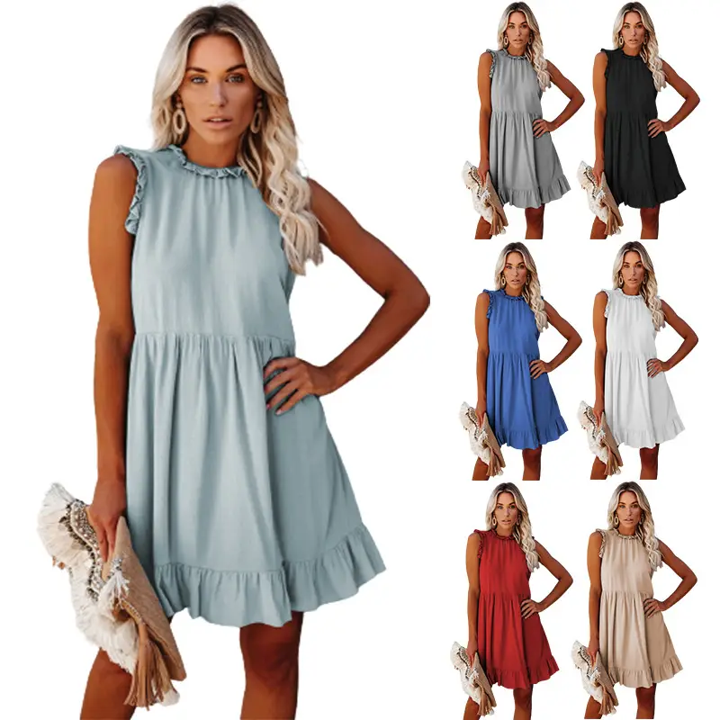 Women's Grey Ruffled Waist Summer Dress - Image 6