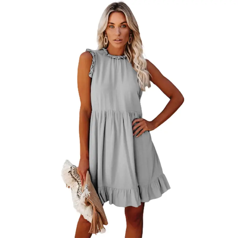 Women's Grey Ruffled Waist Summer Dress - Image 10